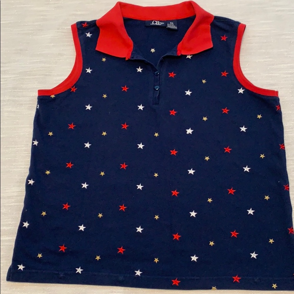 CB petite Red, White, and Gold Star sleeveless Top